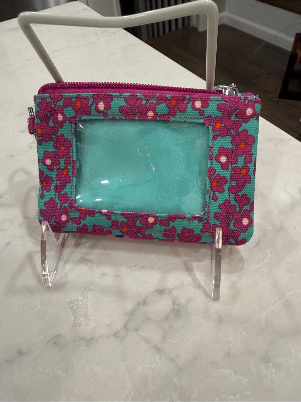 Vera Bradley Turquoise and Pink Floral ID Card Wallet
